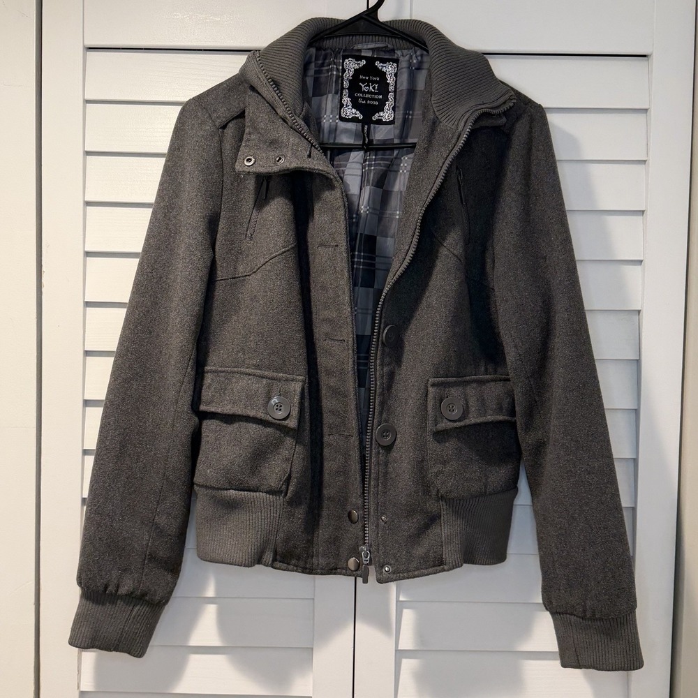 Yoki Collection Gray Wool Blend Bomber‎ Jacket Women's M